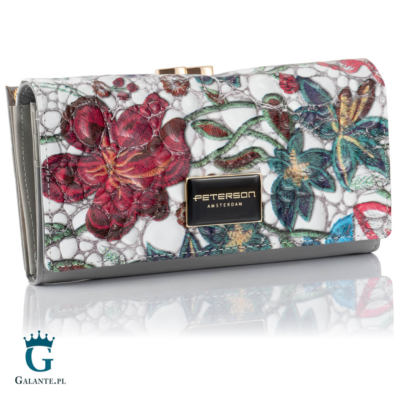 Szary portfel z prążkowanej skóry naturalnej PETERSON 55020-PR