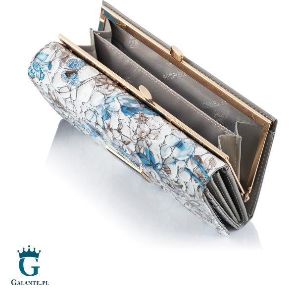 Duży portfel damski malowany w kwiaty PETERSON PH24 – niebieski