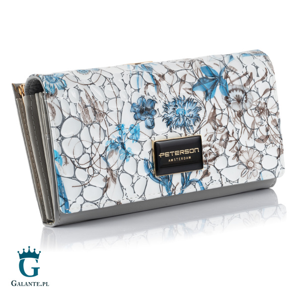 Duży portfel damski malowany w kwiaty PETERSON PH24 – niebieski