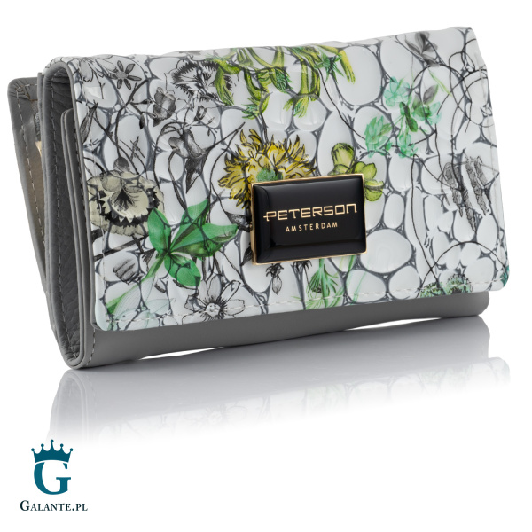 Nieduży portfel damski malowany w kwiaty PETERSON PH29 – zielony