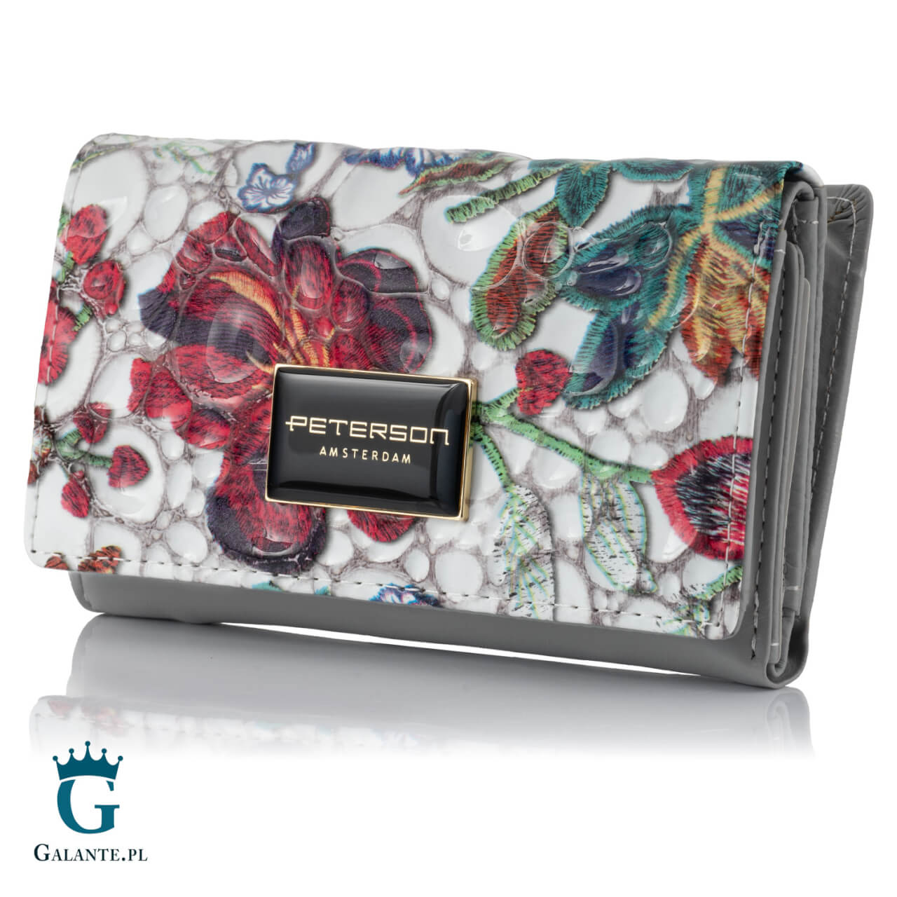 Nieduży portfel damski malowany w kwiaty PETERSON PH29 – zielony