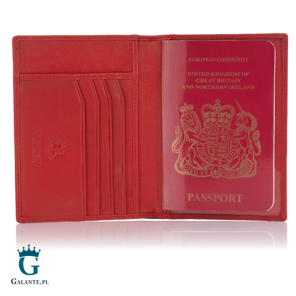 Skórzane etui na paszport Visconti V-2201 RFID – czerwony