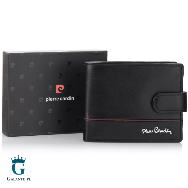 Mały skórzany portfel męski Pierre Cardin YS605 8825A czarno-czerwony