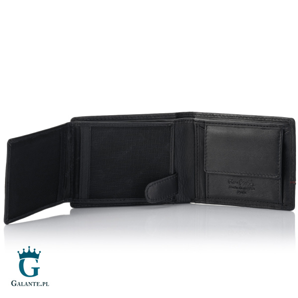 Mały elegancki skórzany portfel męski Pierre Cardin YS605 323 czarno-czerwony