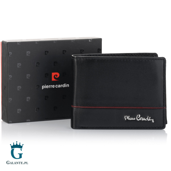 Nieduży elegancki portfel męski Pierre Cardin YS605 323 z RFID – czarno-czerwony