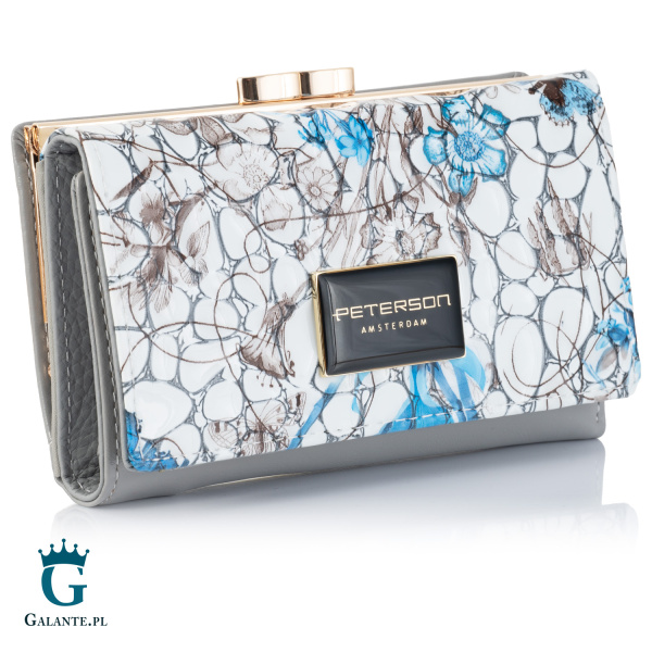Portfel damski malowany w kwiaty PETERSON niebieski