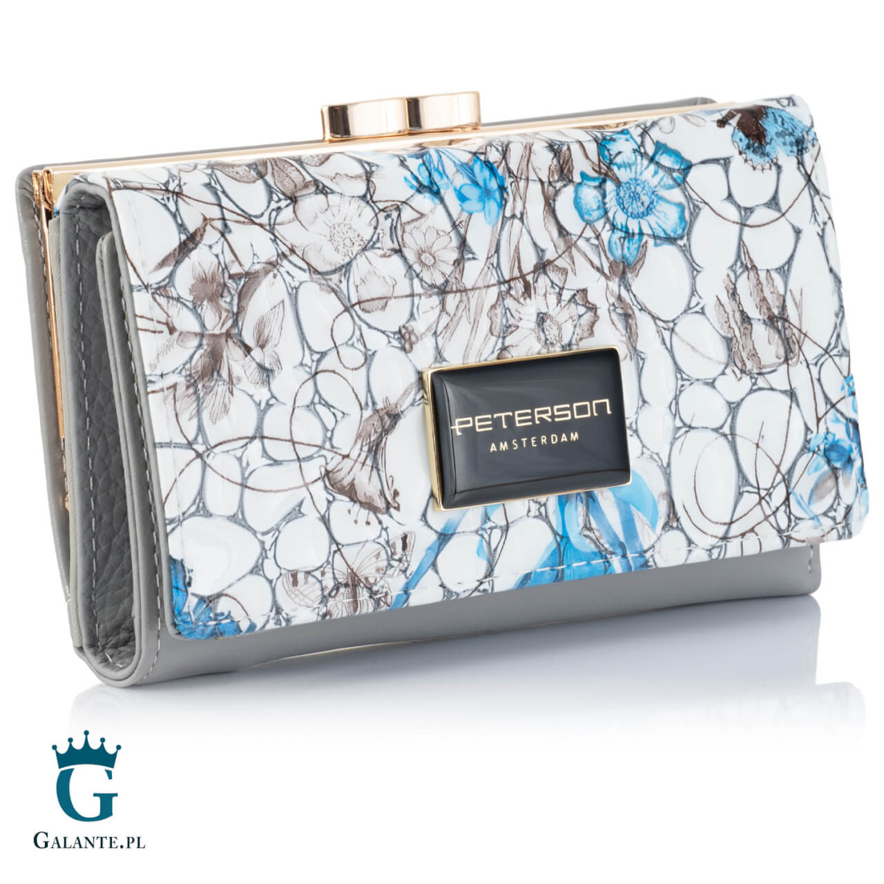 Niebieski portfel z prążkowanej skóry naturalnej PETERSON 55020-PR
