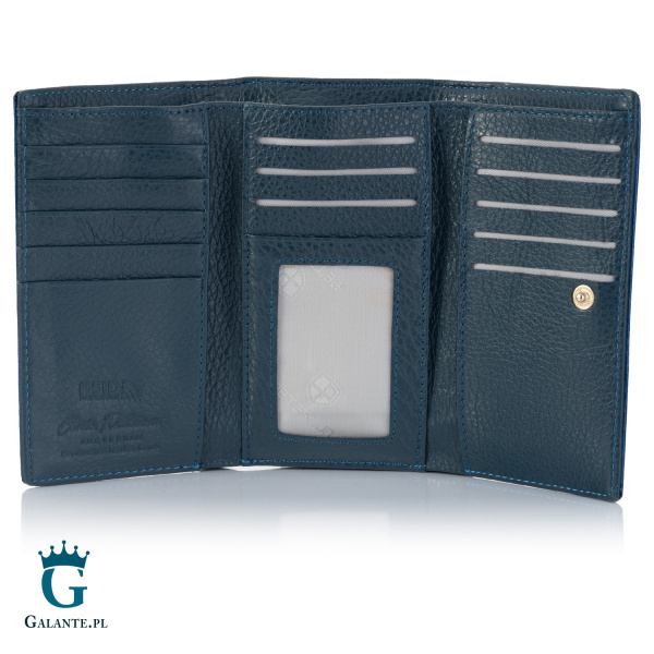 Niebieski portfel z prążkowanej skóry naturalnej PETERSON 55020-PR