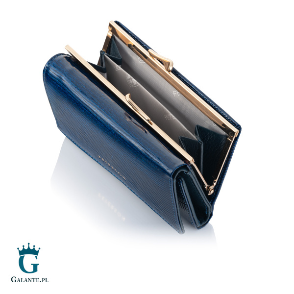 Niebieski portfel z prążkowanej skóry naturalnej PETERSON 55020-PR