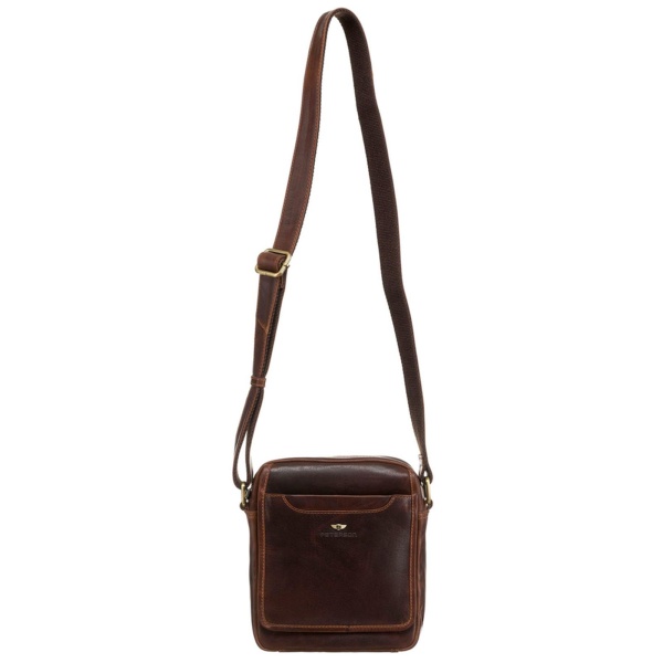 Skórzana listonoszka saszetka męska PETERSON 117 brązowa woskowana