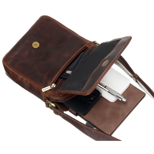 Skórzana listonoszka saszetka męska PETERSON 117 brązowa woskowana