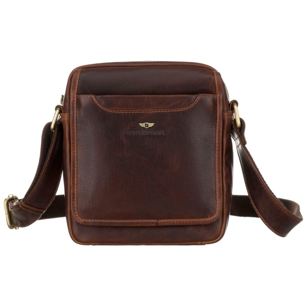 Skórzana listonoszka saszetka męska PETERSON 117 brązowa woskowana