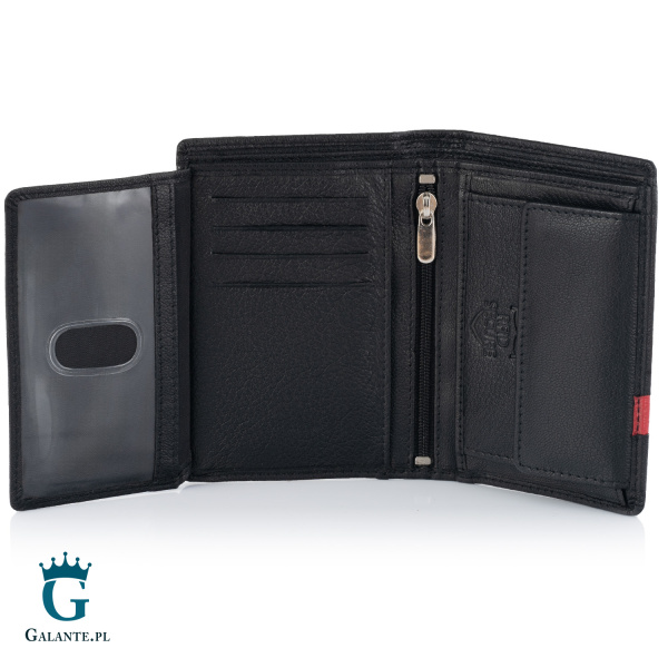 Elegancki portfel męski skórzany Brodrene G-117 czarno-czerwony