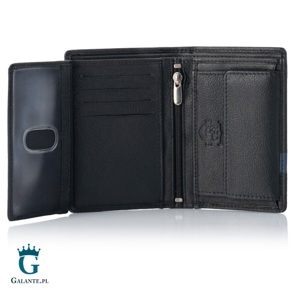 Elegancki portfel męski skórzany Brodrene G-117 czarno-niebieski