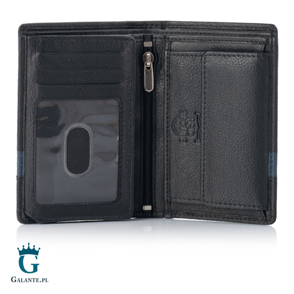 Elegancki portfel męski skórzany Brodrene G-117 czarno-niebieski