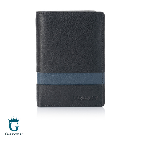 Elegancki portfel męski skórzany Brodrene G-117 czarno-niebieski