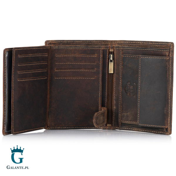 Zgrabny portfel męski ze skóry nubuk Brodrene G-29 brązowy