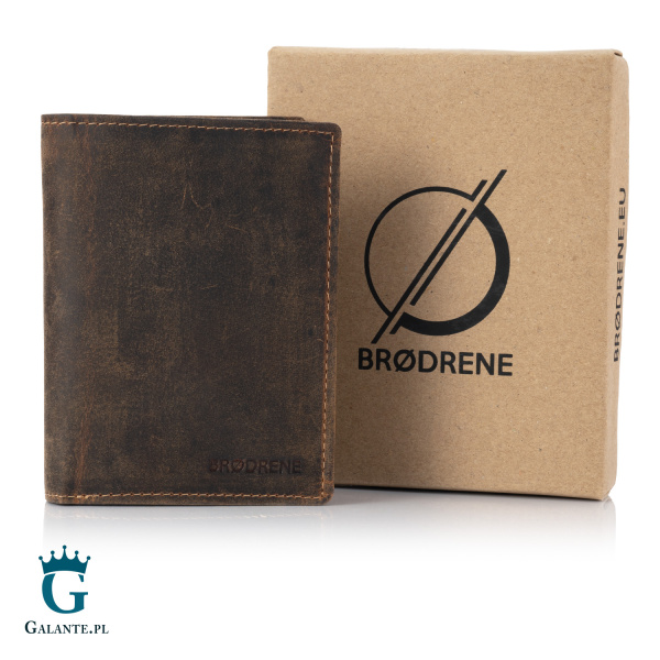 Zgrabny portfel męski ze skóry nubuk Brodrene G-29 brązowy