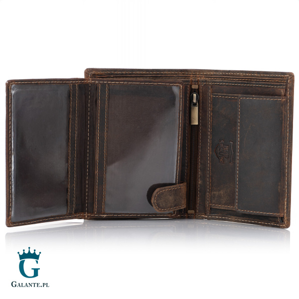 Zgrabny portfel męski ze skóry nubuk Brodrene G-29 brązowy