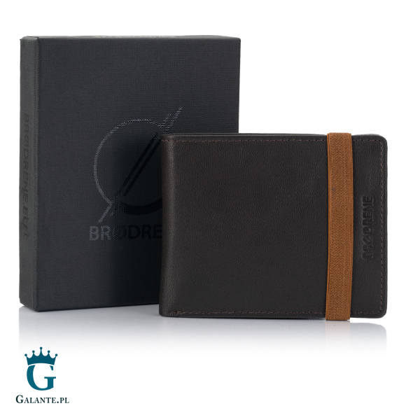 Mały portfel męski z elastyczną opaską Brodrene G-123 brązowy