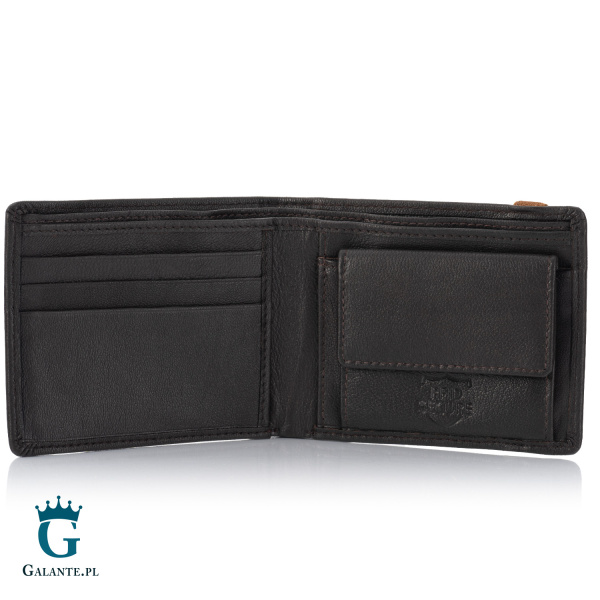 Mały portfel męski z elastyczną opaską Brodrene G-123 brązowy