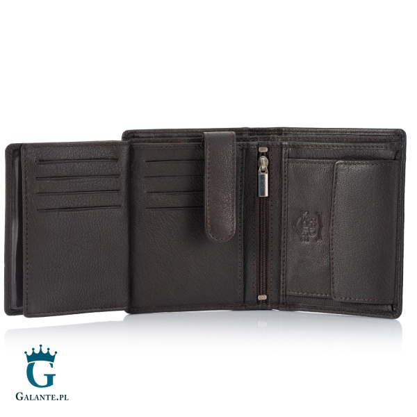 Pojemny portfel męski skórzany Brodrene G-10 – ciemny brąz