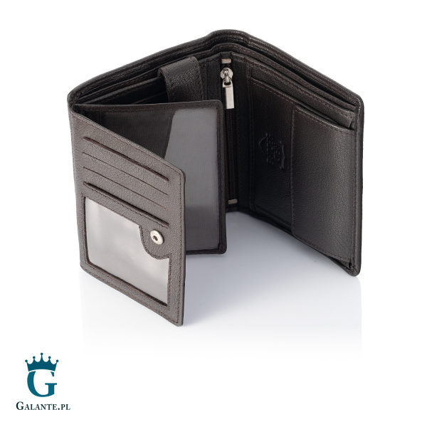 Pojemny portfel męski skórzany Brodrene G-10 – ciemny brąz