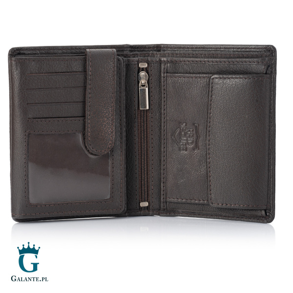 Pojemny portfel męski skórzany Brodrene G-10 – ciemny brąz