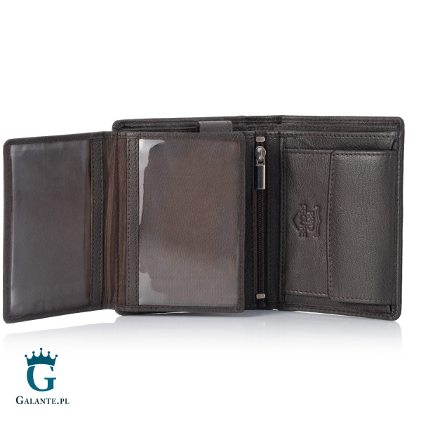 Pojemny portfel męski skórzany Brodrene G-10 – ciemny brąz