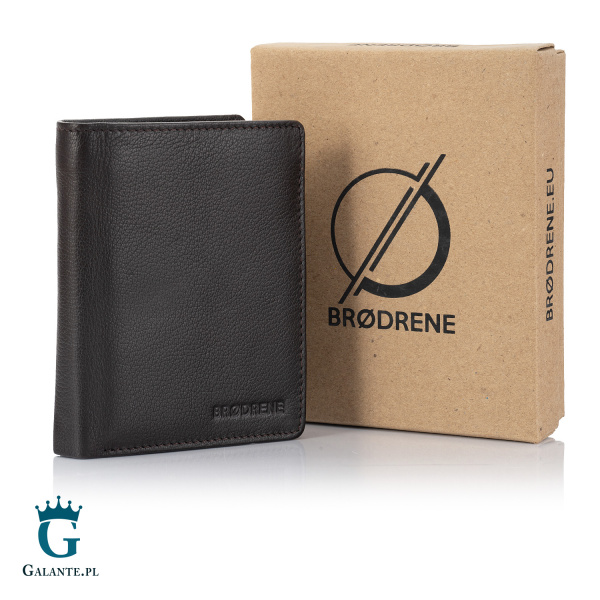 Pojemny portfel męski skórzany Brodrene G-10 – ciemny brąz