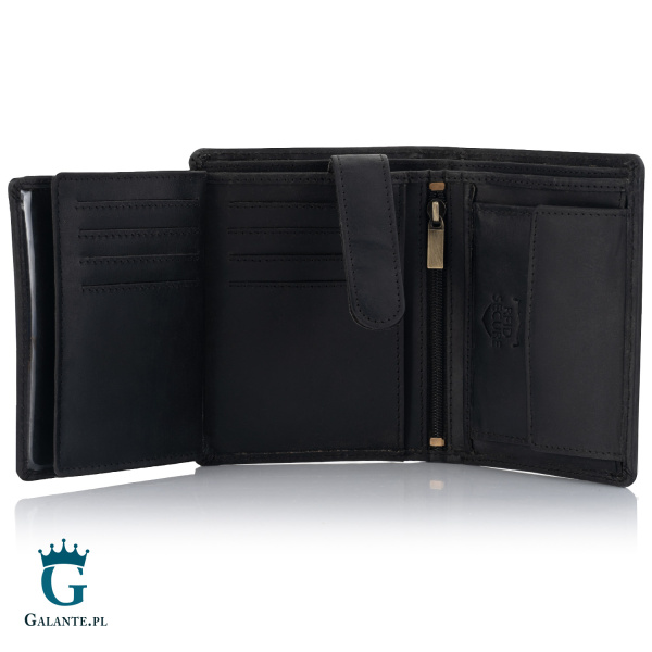 Pojemny skórzany portfel męski Brodrene Hunter G-10 – czarny