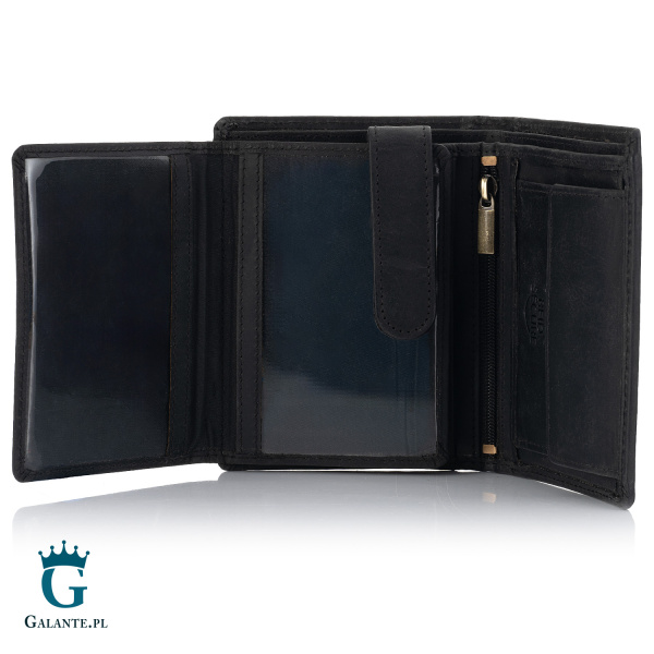 Pojemny skórzany portfel męski Brodrene Hunter G-10 – czarny