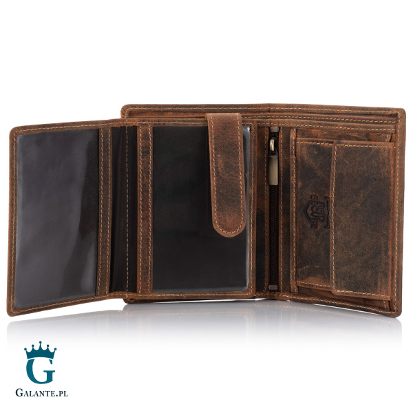Pojemny skórzany portfel męski Brodrene Hunter G-10 – brązowy