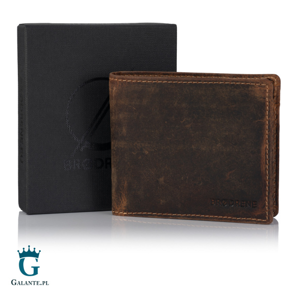 Stylowy portfel męski ze skóry hunter Brodrene G-27 – brązowy