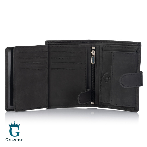 Pojemny portfel męski ze skóry nubuk Brodrene G-28 – czarny