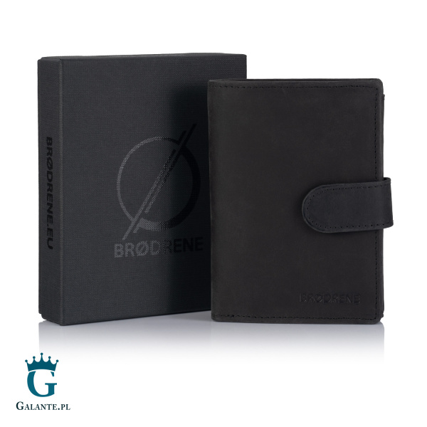 Pojemny portfel męski ze skóry nubuk Brodrene G-28 – czarny