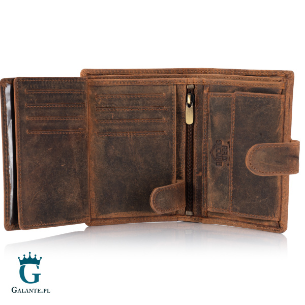 Pojemny portfel męski ze skóry nubuk Brodrene G-28 – brązowy