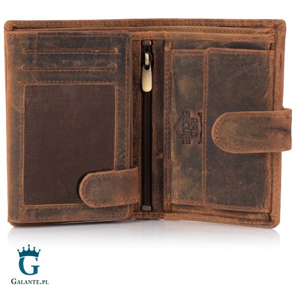 Pojemny portfel męski ze skóry nubuk Brodrene G-28 – brązowy