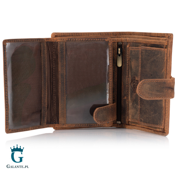 Pojemny portfel męski ze skóry nubuk Brodrene G-28 – brązowy