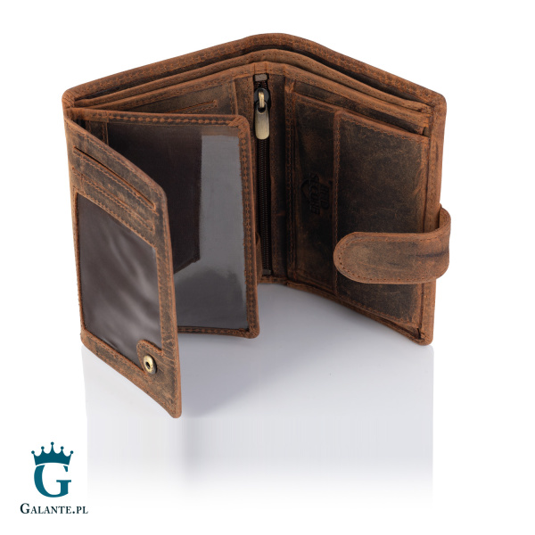 Pojemny portfel męski ze skóry nubuk Brodrene G-28 – brązowy