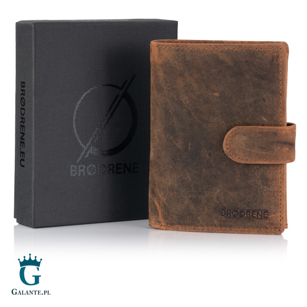 Pojemny portfel męski ze skóry nubuk Brodrene G-28 – brązowy