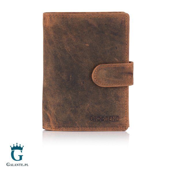 Pojemny portfel męski ze skóry nubuk Brodrene G-28 – brązowy
