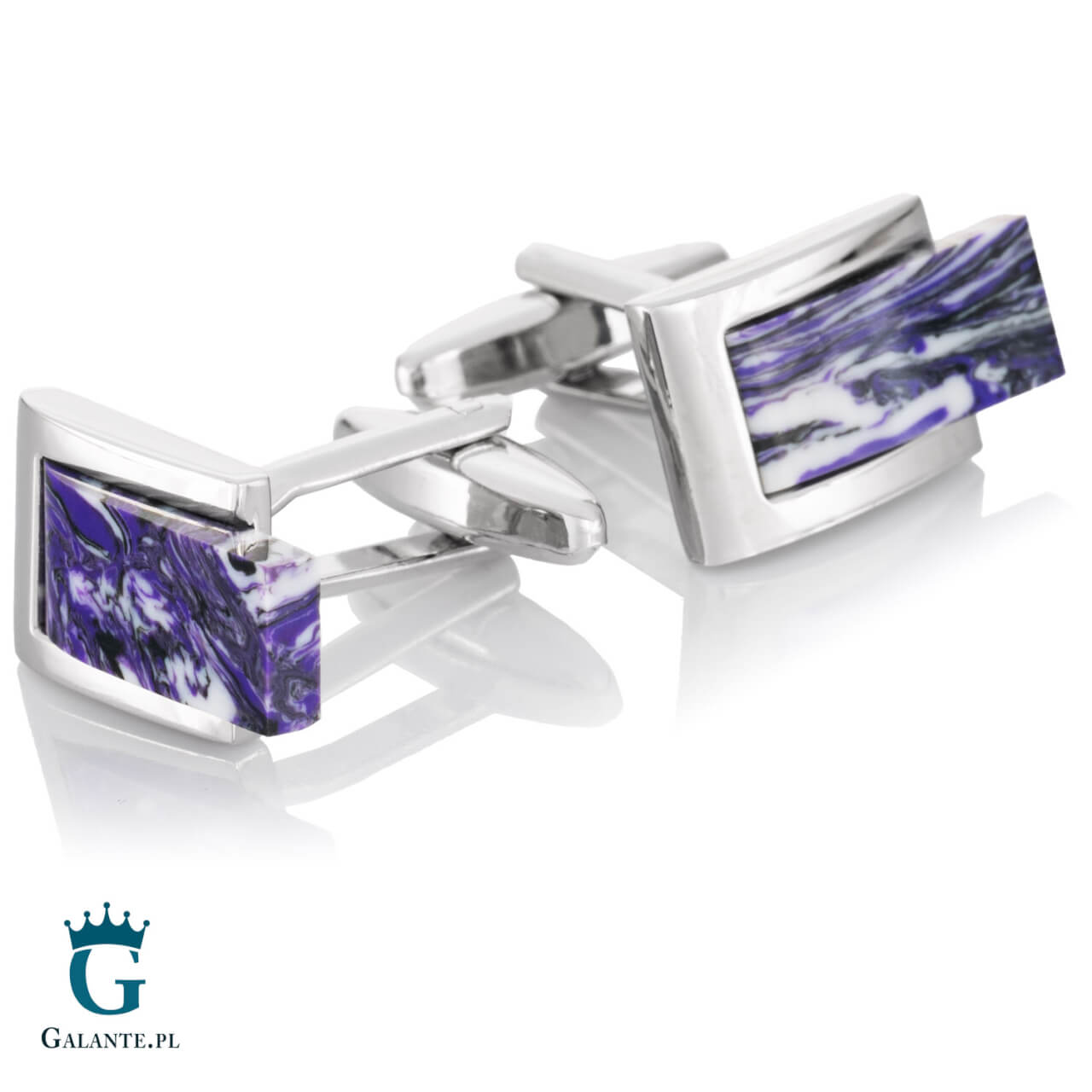 Spinki do mankietów stal szlachetna i biały marmur GS-294