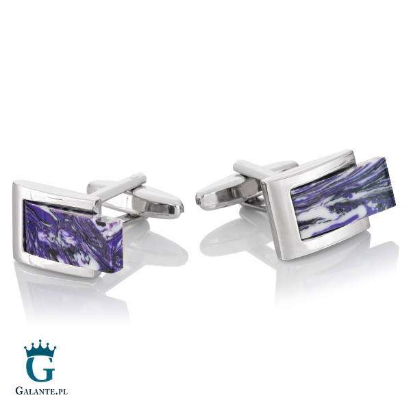 Spinki do mankietów stal szlachetna i czaroit GS-307