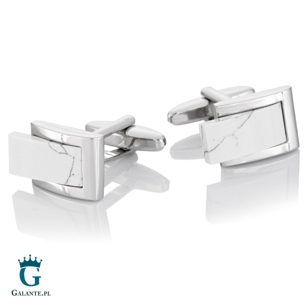 Spinki do mankietów stal szlachetna i biały marmur GS-294