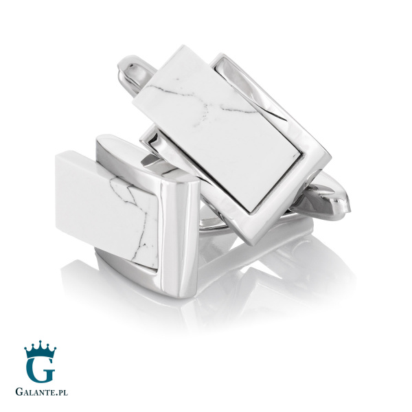 Spinki do mankietów stal szlachetna i biały marmur GS-294
