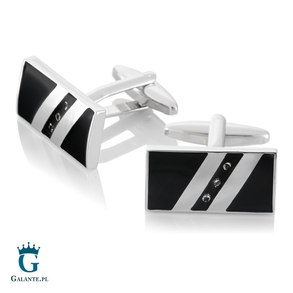 Eleganckie, czarno-srebrne spinki do mankietów GS-059