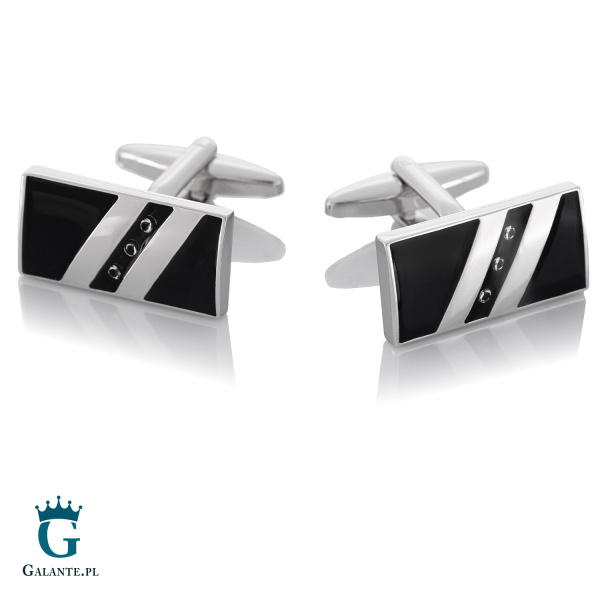 Eleganckie, czarno-srebrne spinki do mankietów GS-059