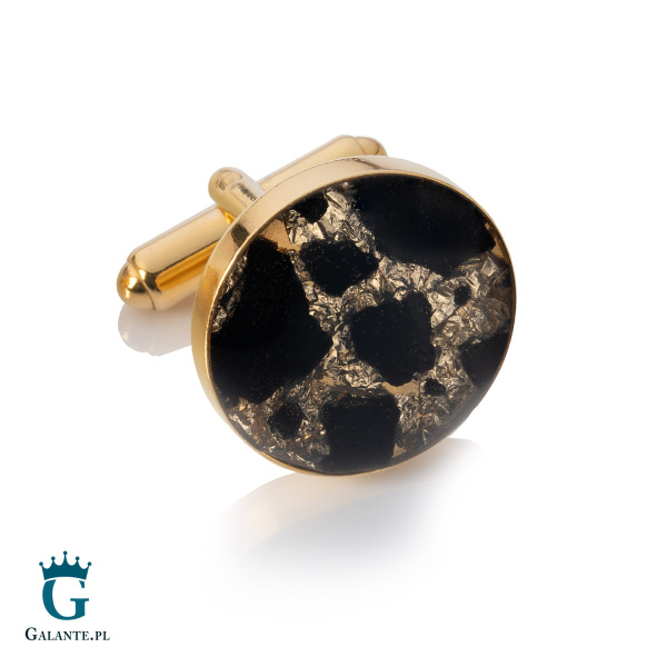 Pozłacane spinki do mankietów z węglem i płatkami srebra SMW-005Z