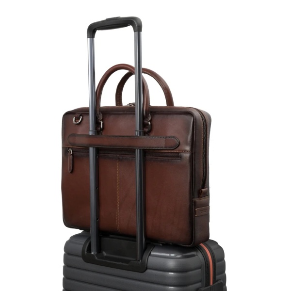 Zgrabna teczka na laptop 13” ze skóry licowej Visconti AT-50 – brązowa